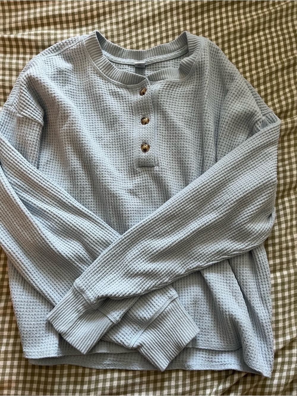 Old Navy Light Blue Waffle-Knit Henley Crewneck